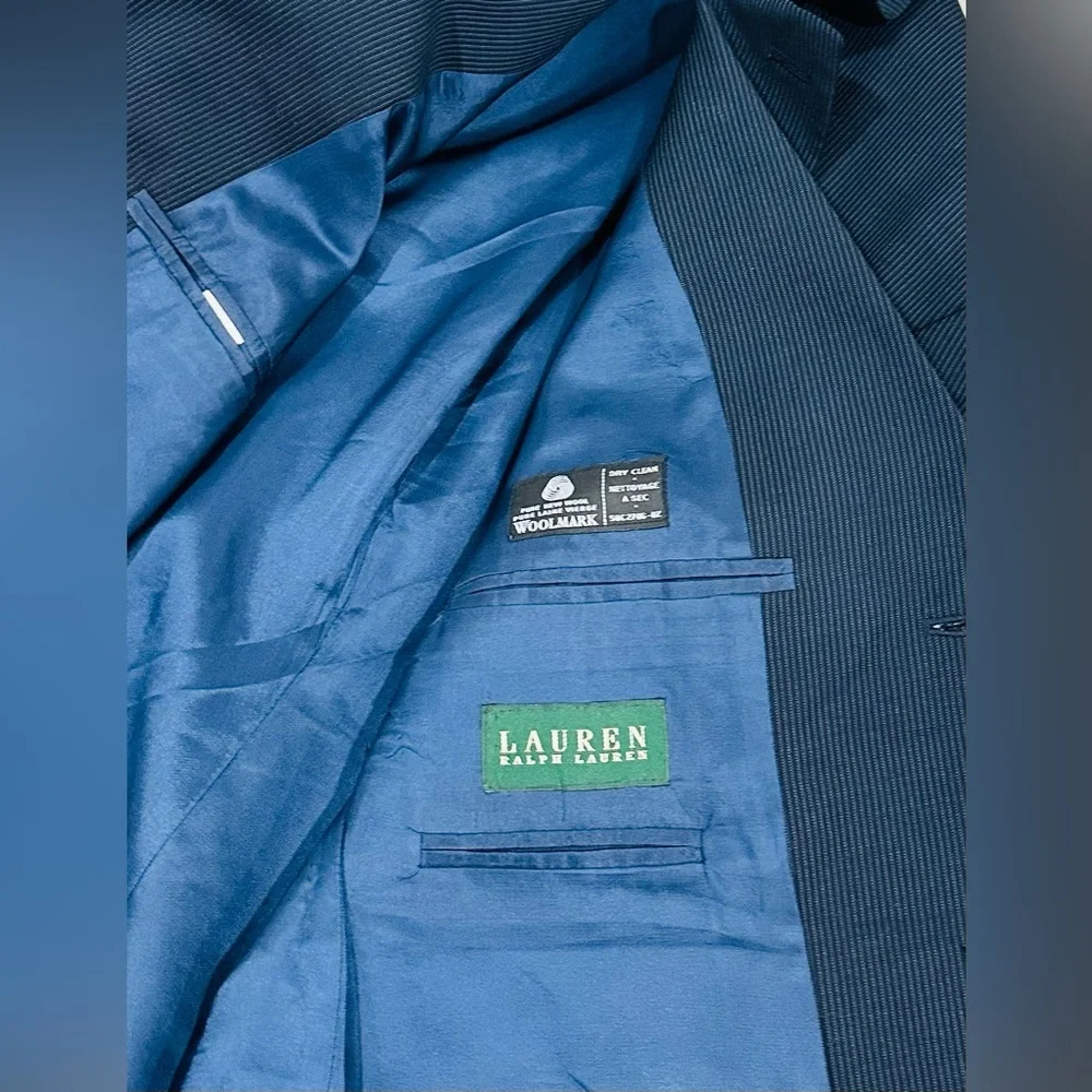 Ralph Ralph Laruen 46L Navy Blue 100% Wool Mens‎ Blazer Sport Coat Ribbed